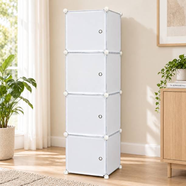 KriShyam ® 4 Door Plastic Wardrobe, 4 Tier Foldable Storage Cabinet Organizer PP Collapsible Wardrobe