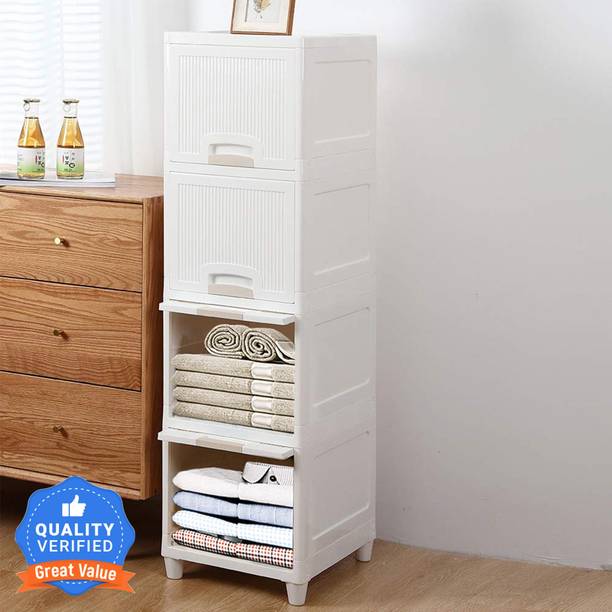 Sasimo 4-Door 4-Shelf Plastic Carbon Steel Collapsible Wardrobe