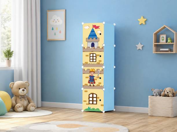 Furndaddy 4 Door 4 Shelf Plastic Metal Collapsible Wardrobe, Clothes, Shoes,etc. Organiser PP Collapsible Wardrobe