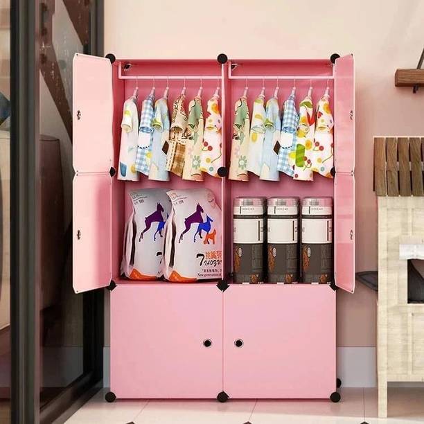 LUHI 6-Door 6-Shelf Plastic Wardrobe Storage Rack Closest Organizer for Clothes Kids PC Collapsible Wardrobe