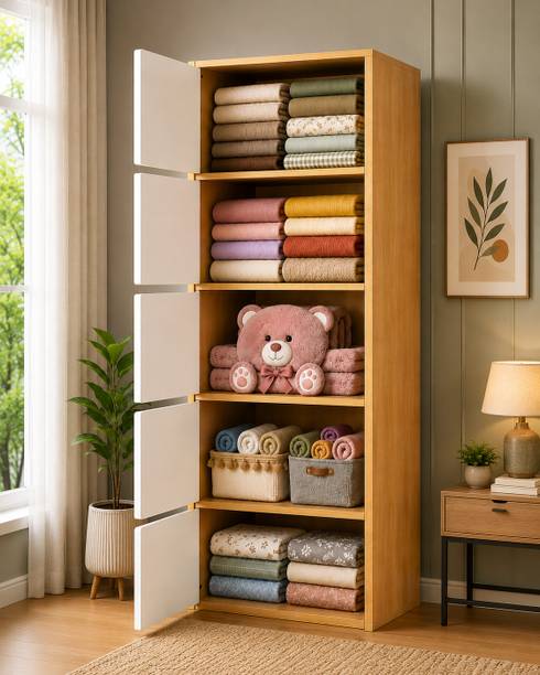 Sasimo 5-Door 5-Shelf Closet Engineered Wood Collapsible Cupboard PC Collapsible Wardrobe