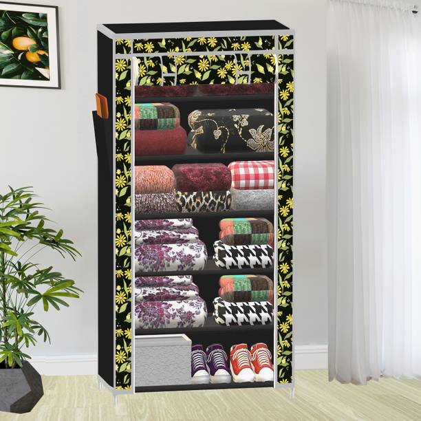 SPIRITED 1 Door 6 Shelf Daisy Floral Print PP Collapsible Wardrobe