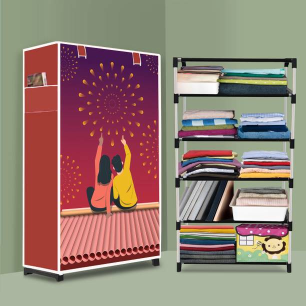 XONOV 5 Layer PVC Collapsible Wardrobe for Home | Foldable Cloth Storage Cabinet Micro Fiber Collapsible Wardrobe