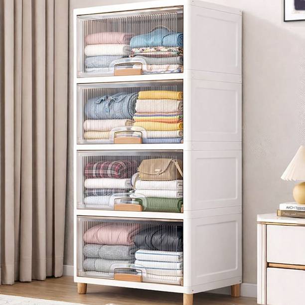 Sasimo 4-Door 4-Shelf Plastic foldable Cupboard PC Collapsible Wardrobe