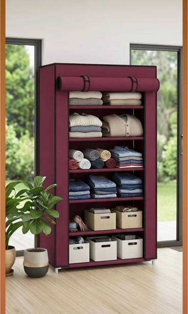 RACKREIGN 6 Layers Portable Foldable Wardrobe Closet with Shelves | Carbon Steel Collapsible Wardrobe