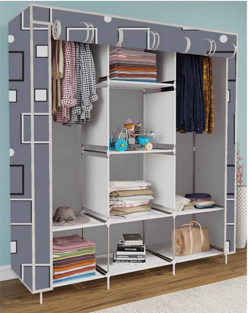 SHOEVAULT 8 Shelf Foldable Collapsible Wardrobe Storage Organizer Almirah Cloth Rack PP Collapsible Wardrobe