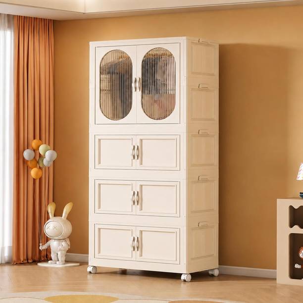 HAVEU Foldable Plastic Cupboard/Transparent Storage Cabinet with Magnetic Doors PP Collapsible Wardrobe