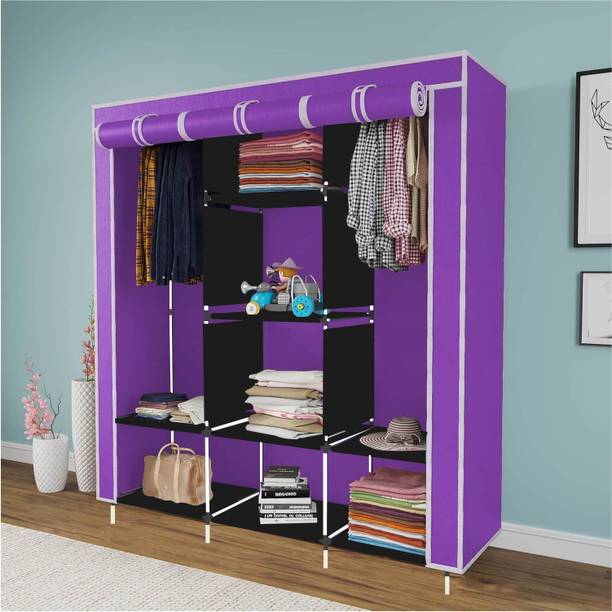 HUENISH Collapsible Plastic Wardrobe, 1 Hanging Space, 8 Shelves, 1 Side Pocket PP Collapsible Wardrobe
