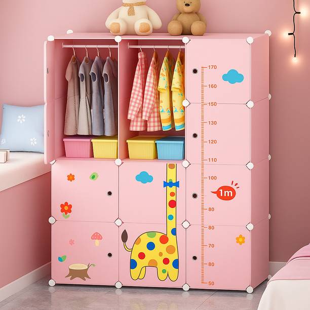Owme 12 Door Kids Plastic Wardrobe for Clothes, Foldable Plastic Almirah for Clothes PC Collapsible Wardrobe