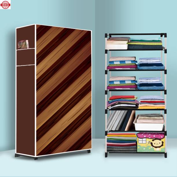 Sorath 6 Shelf Foldable Collapsible Wardrobe Storage Organizer Almirah Cloth Rack PVC Collapsible Wardrobe