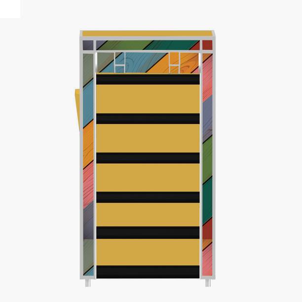 Zofiy 6 Tire Colorful Wood Printed PP Collapsible Wardrobe
