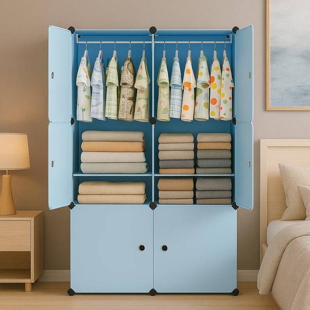 Evrum 6-Door 8-Shelf Plastic almirah for kids, almirah of clothes ,cupboard PC Collapsible Wardrobe