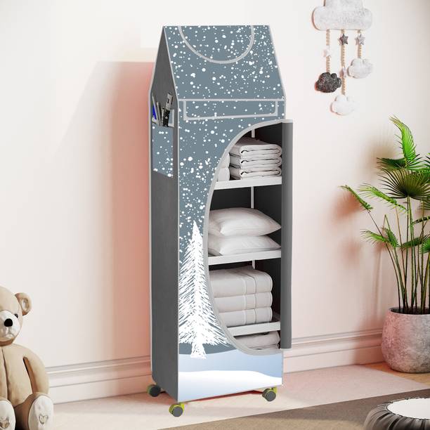 FurniGully Baby 5 Shelve Unbreakable Material PVC Collapsible Wardrobe PP Collapsible Wardrobe