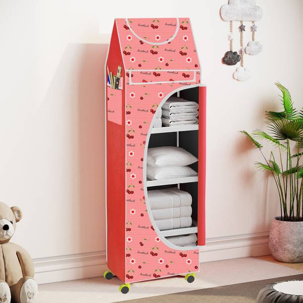 FurniGully Baby 5 Shelve Unbreakable Material PVC Collapsible Wardrobe Carbon Steel Collapsible Wardrobe