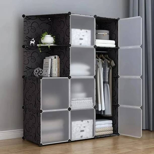 PYXBE 10-Door 12-Shelf Plastic Collapsible For Kids Clothes/Toy/Book, Space-Saving PP Collapsible Wardrobe