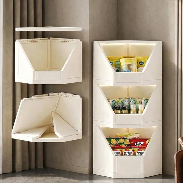 JD FRESH 3 Tier Plastic Corner Storage Cabinet/Stackable Cupboard for Storage Plastic Free Standing Cabinet