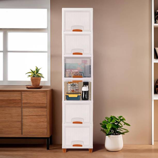LUHI 6-Shelf Plastic Collapsible Foldable Cupboard Drawer Storage Organizer Box PP Collapsible Wardrobe