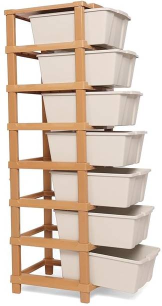 ASHLAS 7 Plastic Modular Drawer System for Home, Office Free Standing Chest of Drawers PP Collapsible Wardrobe