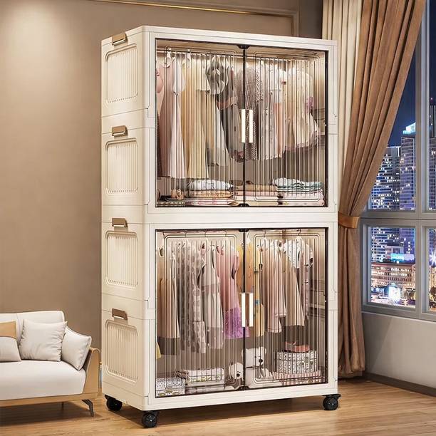 Sasimo 1-Wardrobe 4-Door 2-Shelf Plastic foldable Cupboard PC Collapsible Wardrobe