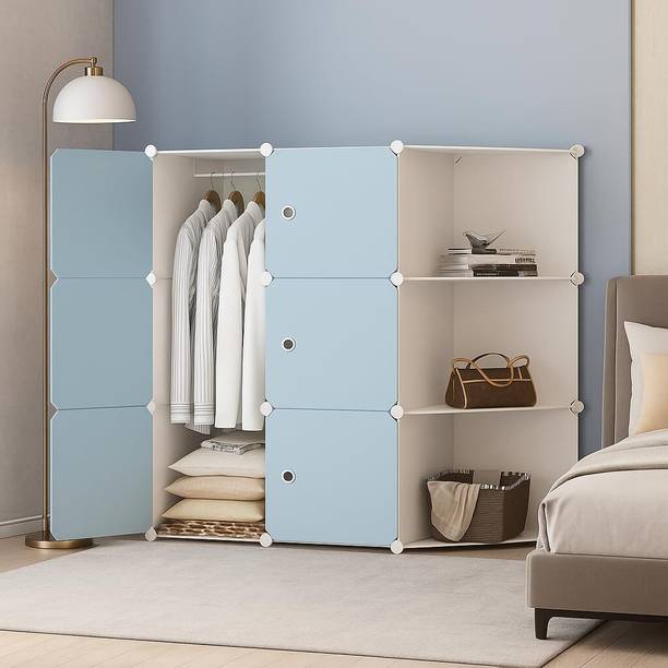 Evrum 6-Door 6+3-Shelf Plastic almirah for kids, almirah of clothes ,cupboard PC Collapsible Wardrobe