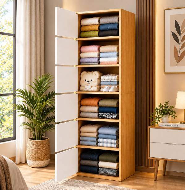 Sasimo 6-Door 6-Shelf Closet Engineered Wood Collapsible Cupboard PC Collapsible Wardrobe