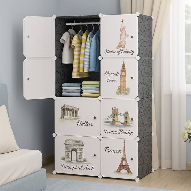 Owme 8-Door 8-Shelf Plastic kids Collapsible Cupboard PC Collapsible Wardrobe