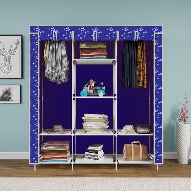 INSIDE STYLE Portable Collapsible Cloth Wardrobe – 8 Shelf Foldable Storage Cabinet Carbon Steel Collapsible Wardrobe