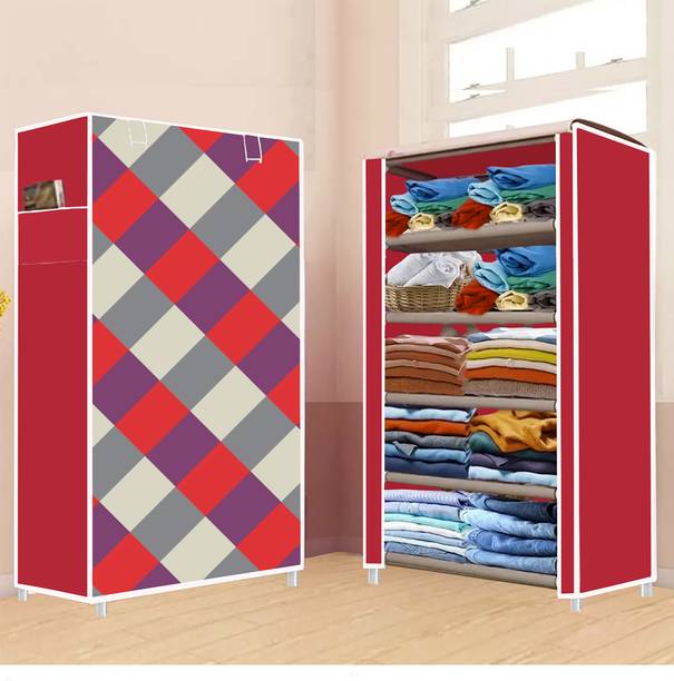 BEEYZELL 5 Shelf Foldable Collapsible Wardrobe Storage Organizer Almirah Cloth Rack PVC Collapsible Wardrobe