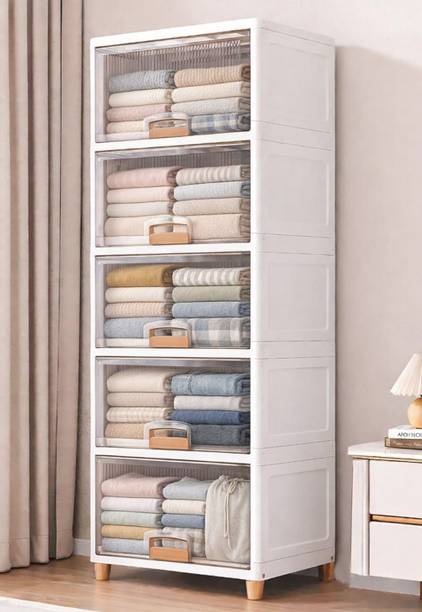 Sasimo 5-Door 5-Shelf Plastic foldable Cupboard PC Collapsible Wardrobe