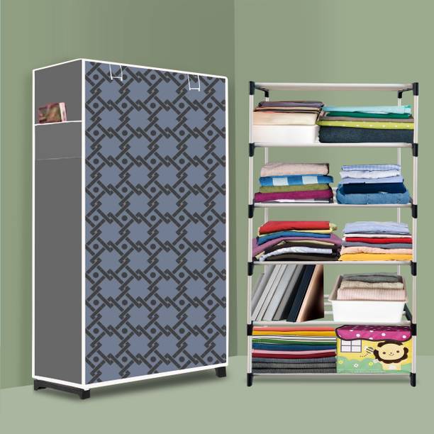 XONOV 5 Layer PVC Collapsible Wardrobe for Home | Foldable Cloth Storage Cabinet Micro Fiber Collapsible Wardrobe
