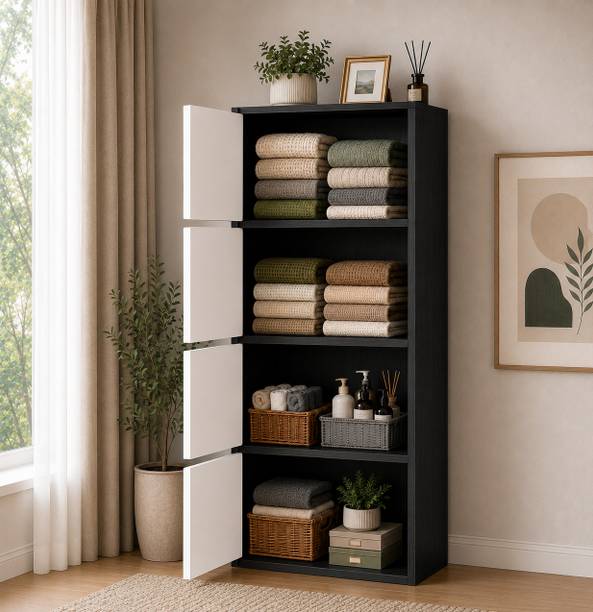 Sasimo 4-Door 4-Shelf Closet Engineered Wood Collapsible Cupboard PC Collapsible Wardrobe