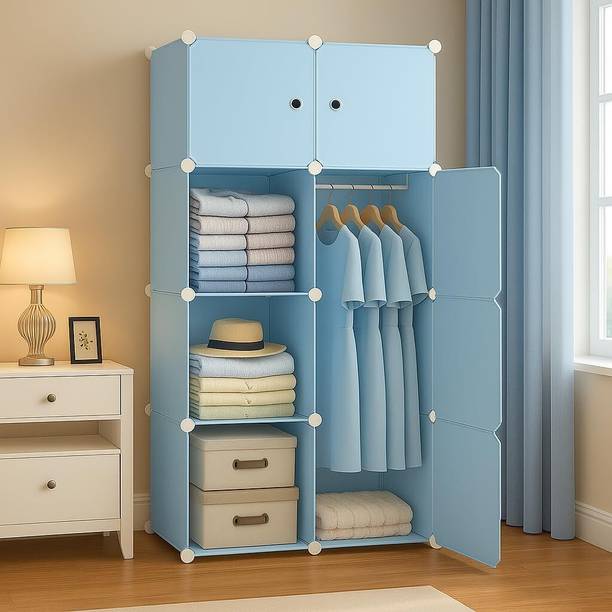 Evrum 8-Door 8-Shelf Plastic almirah for kids, almirah of clothes ,cupboard PC Collapsible Wardrobe