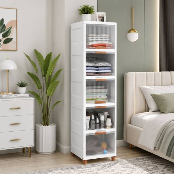 Eimear enterprise 5 Tier Plastic Wardrobe | Foldable/Stackable/Multipurpose Storage Rack/Cabinet PP Collapsible Wardrobe