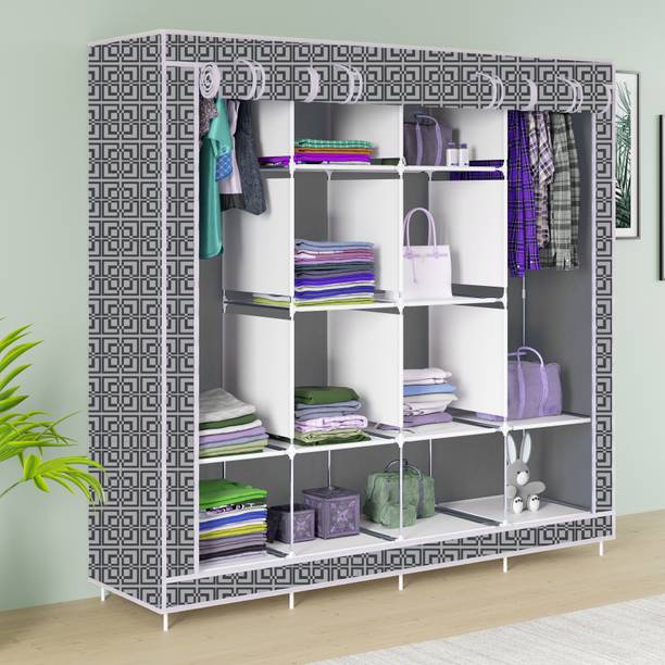 FurniGully 3 Fold 12 Rack Printed Cotton Collapsible Wardrobe