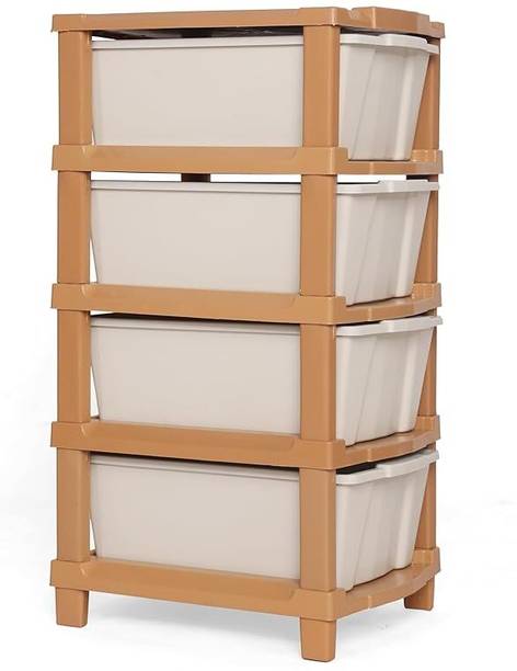 ASHLAS 4 Plastic Modular Drawer System for Home, Office Free Standing Chest of Drawers PP Collapsible Wardrobe