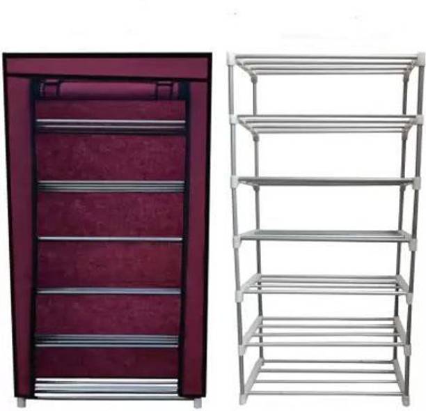 GlowSilk Multi Utility Collapsible Metal Book/Shoe/Cloth Foldable Rack With Cover Metal Shoe Stand