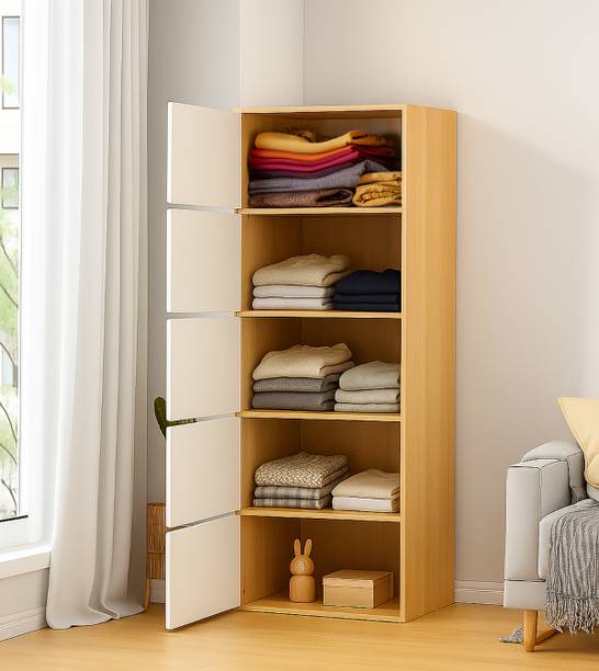 Sasimo 5-Door 5-Shelf Closet Engineered Wood Collapsible Cupboard PC Collapsible Wardrobe
