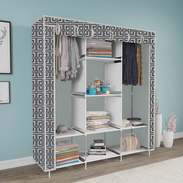 FurniGully 3 Fold 8 Rack Printed Cotton Collapsible Wardrobe