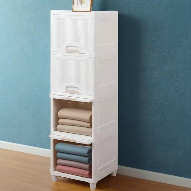 Etoly 4-Door-4-Shelves Plastic Collapsible Cupboard Cloth stand Four Cabinet PC Collapsible Wardrobe