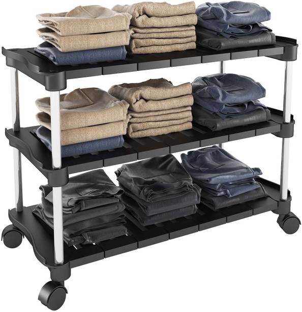 Trendy Super Smart Premium Multipurpose Shoe/Chappal/Book/Clothes Rack (3 Shelves) PVC Collapsible Wardrobe