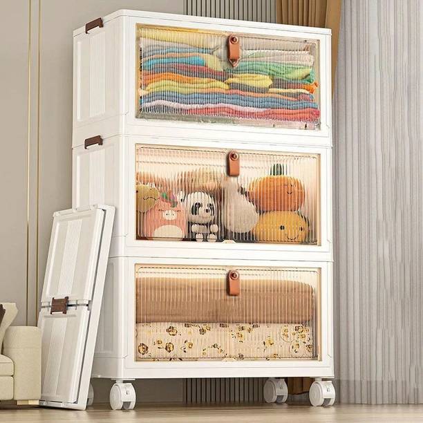 Sasimo 3-Door 3-Shelf Plastic foldable Cupboard PC Collapsible Wardrobe