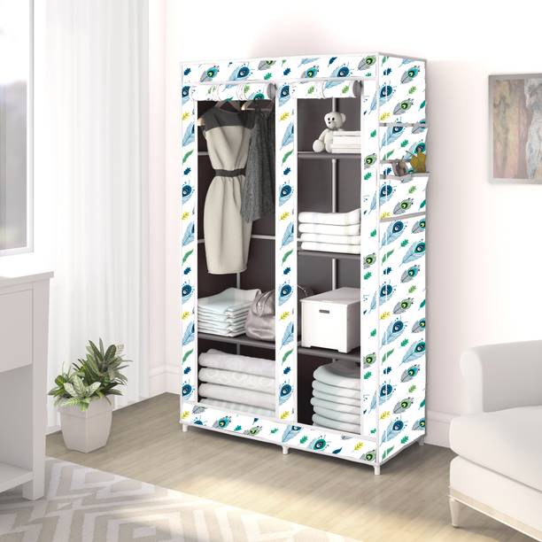 SPIRITED 2 Door 6 Shelf Elegant Print Carbon Steel Collapsible Wardrobe