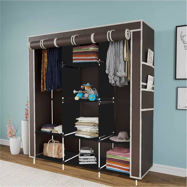 HUENISH Collapsible Plastic Wardrobe, 1 Hanging Space, 8 Shelves, 1 Side Pocket PP Collapsible Wardrobe