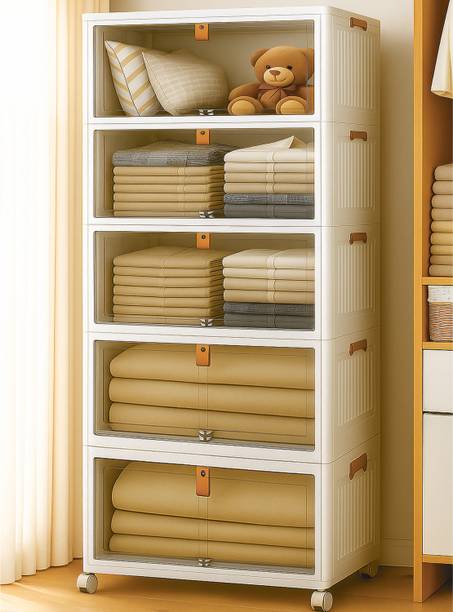 Sasimo 5-Door 5-Shelf Plastic foldable Cupboard PC Collapsible Wardrobe