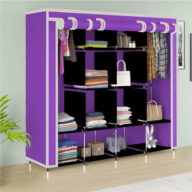 MS MODSTYLE Portable Almirah Foldable closet for Clothes 12 Shelves , 1 Side Pocket (88370) PP Collapsible Wardrobe