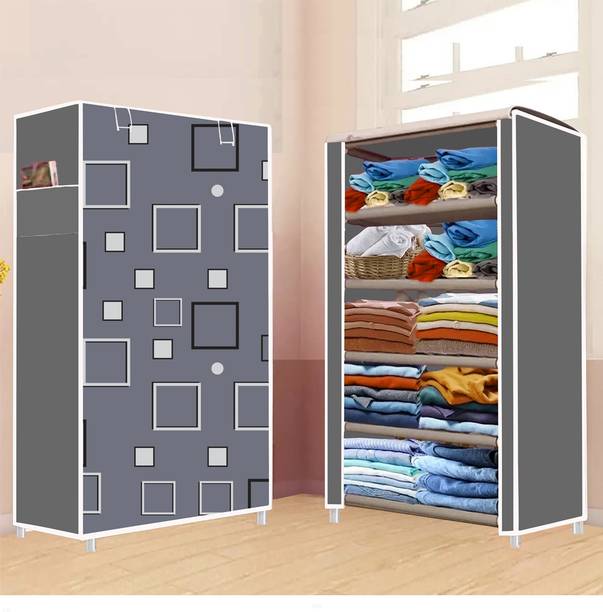BEEYZELL 5 Shelf Foldable Collapsible Wardrobe Storage Organizer Almirah Cloth Rack PVC Collapsible Wardrobe
