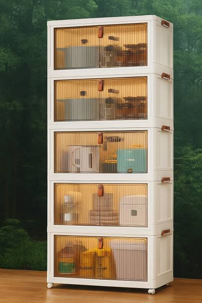 Evrum 5-Shelf Plastic Collapsible Cupboard PC Collapsible Wardrobe