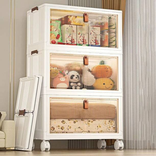 MEVIGO 3-Door 3-Shelf Plastic Collapsible Cupboard PC Collapsible Wardrobe