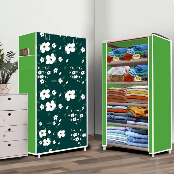 mr extension 5 Layer White Lily Print PP Collapsible Wardrobe
