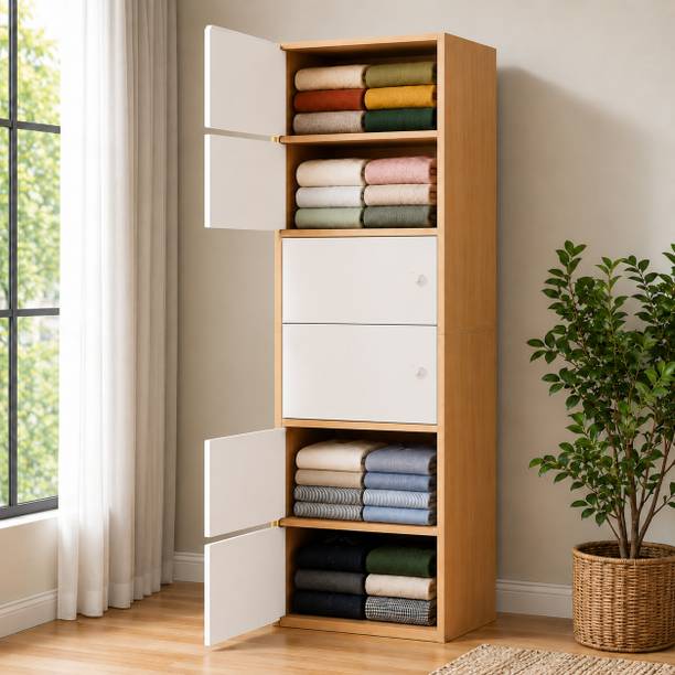 Sasimo 6-Door 6-Shelf Closet Engineered Wood Collapsible Cupboard PC Collapsible Wardrobe